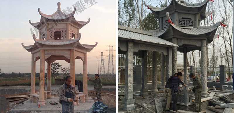 中式大理石涼亭安裝，石雕景觀亭子工廠，中式涼亭廠家
