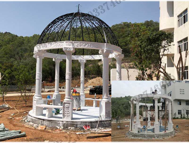 石雕涼亭案例，景觀涼亭怎樣安裝，石雕涼亭定制工廠