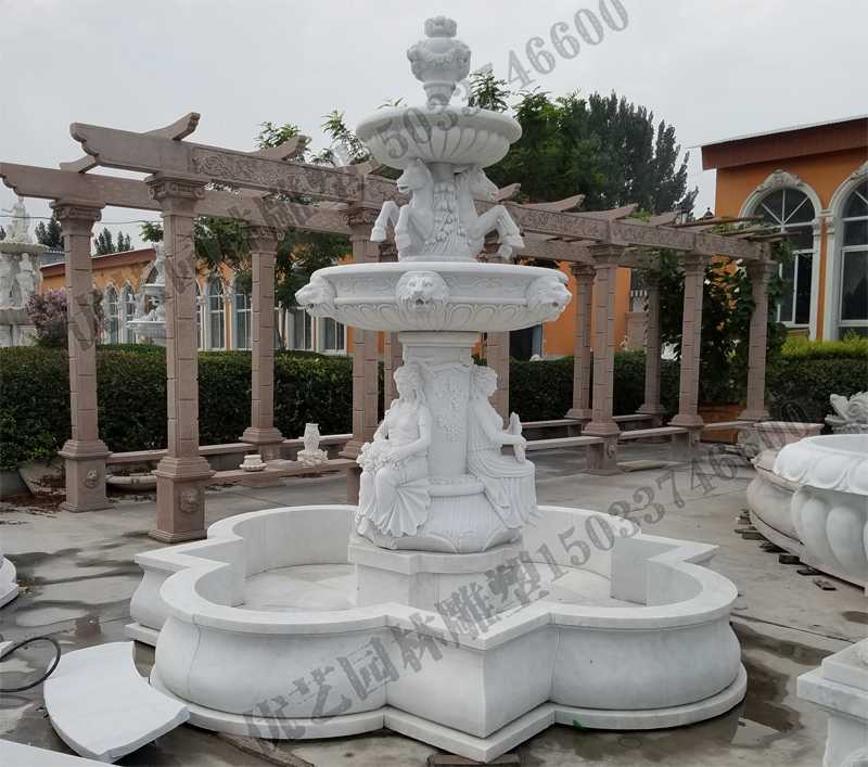 大理石噴泉，歐式人物動物噴泉，室外景觀噴泉定制