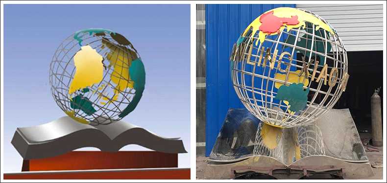 不銹鋼地球，景觀地球雕塑，學校地球儀擺件